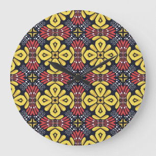 Grande Horloge Ronde Vintage classique : Motif de fleurs sans couture