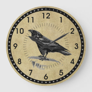 Grande Horloge Ronde Vintage corbeau noir arrondi mural