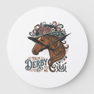 Grande Horloge Ronde Vintage Derby Cheval Floral Chapeau Conception de 