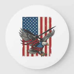 Grande Horloge Ronde Vintage Eagle Flag Vector Patriotic Shirt Design_1