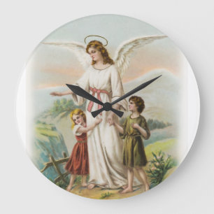 Grande Horloge Ronde Vintage Engel Schutzengel und zwei Kinder