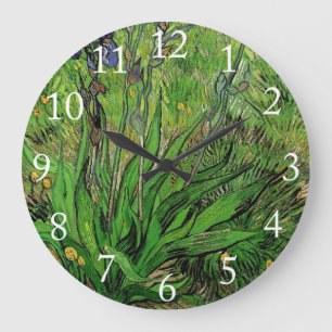 Grande Horloge Ronde Vintage fleuri Iris par Vincent van Gogh