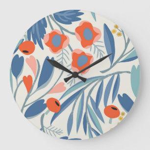 Grande Horloge Ronde Vintage fleuri sans soudure, arrière - plan botani