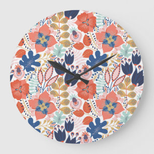 Grande Horloge Ronde Vintage floral clair : style scandinave.