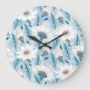 Grande Horloge Ronde Vintage floral peint à la main