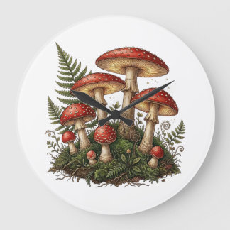 Grande Horloge Ronde Vintage Fly Agaric Mushroom Illustration