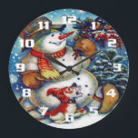 Grande Horloge Ronde Vintage frosty the snowman and Friends Christmas<br><div class="desc">Vintage frosty the snowman and Friends Christmas decor.</div>