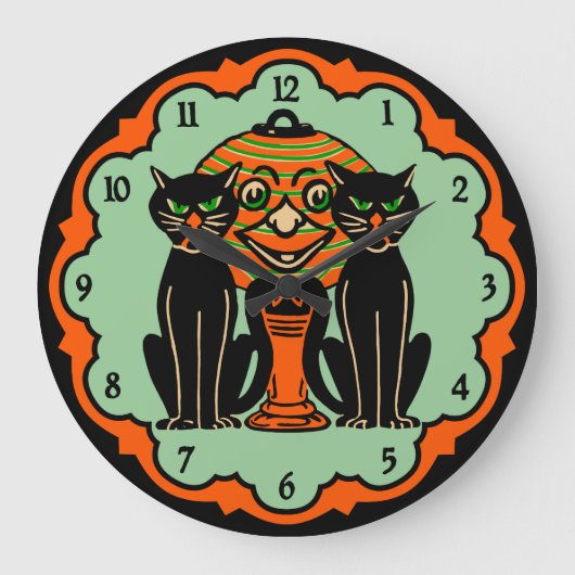 Grande Horloge Ronde Vintage Halloween Cats Clock (Recto)