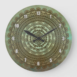 Grande Horloge Ronde Vintage indienne Mandala Spirituelle Zen Mur Horlo