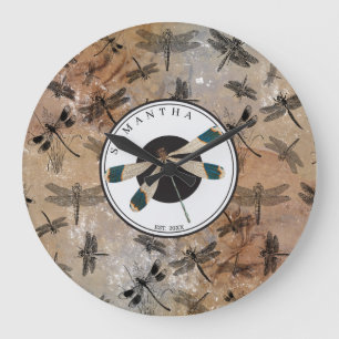 Grande Horloge Ronde Vintage libellule Entomologie détenue Monogramme