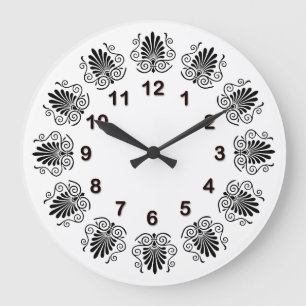 Grande Horloge Ronde Vintage Look Art Deco Plume Black White DIY Dial