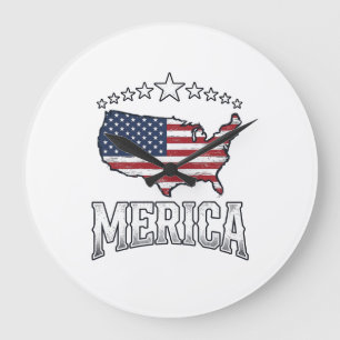 Grande Horloge Ronde Vintage Merica Patriote Drapeau Carte T-Shirt Desi