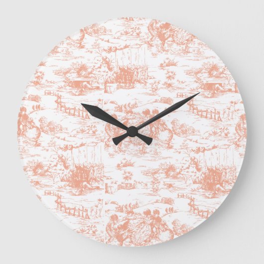 Grande Horloge Ronde Vintage Pink French Toile Wall Clock (Recto)