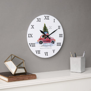 Grande Horloge Ronde Vintage Red Car Farmhouse Nom de la famille
