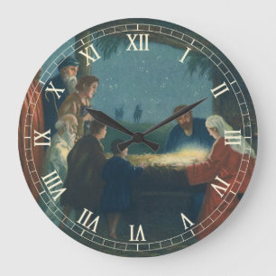 Grande Horloge Ronde Vintage Religion, Adoration des Bergers