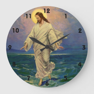 Grande Horloge Ronde Vintage Religion, Jésus-Christ marche sur l'eau