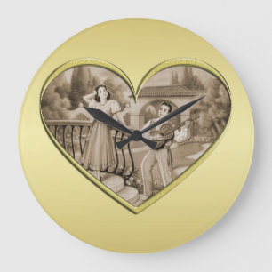 Grande Horloge Ronde Vintage Romance couple, homme et femme, or