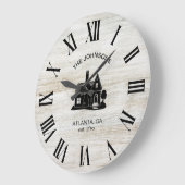 Grande Horloge Ronde Vintage Rustic Family Name (Angle)