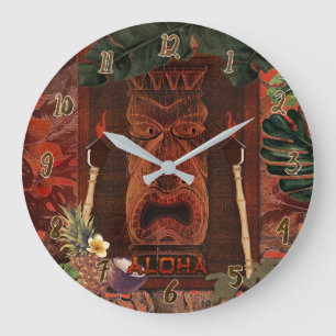 Grande Horloge Ronde Vintage Tiki Aloha Hawaï