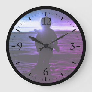 Grande Horloge Ronde Vintage USA Alaska eskimo chasseur coucher de sole