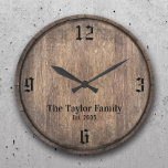 Grande Horloge Ronde Vintage Wooden Barrel Head Family Nom Established<br><div class="desc">Vintage Wooden Barrel Head Family Nom Established Clocks.</div>