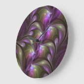 Grande Horloge Ronde Violet Abstrait violet violet kaki fractal (Angle)