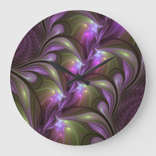 Grande Horloge Ronde Violet Abstrait violet violet kaki fractal (Recto)