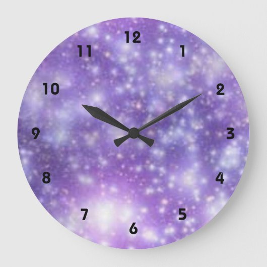 Grande Horloge Ronde Violet bleu ciel nuage étoiles effet (Recto)
