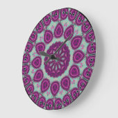 Grande Horloge Ronde Violet et Sage Pretty Paisley Boho Style (Angle)