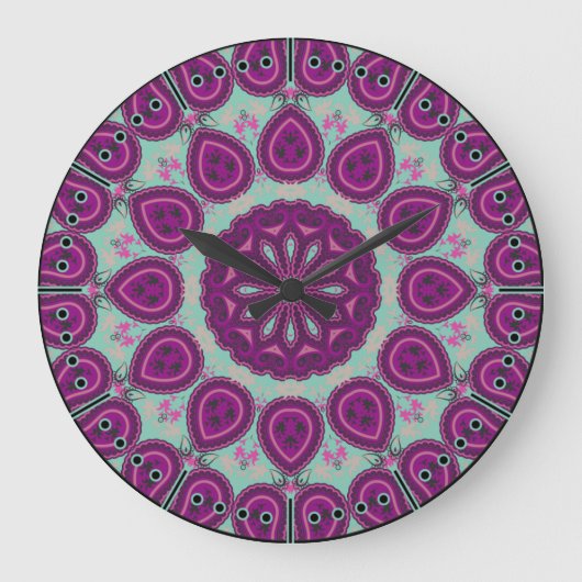Grande Horloge Ronde Violet et Sage Pretty Paisley Boho Style (Recto)