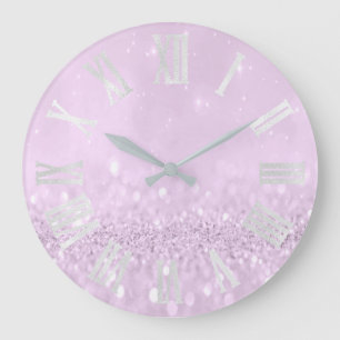 Grande Horloge Ronde Violet Violet Lavande Parties scintillant gris chi