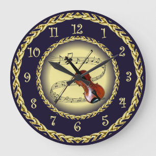 Grande Horloge Ronde Violon ~ Scroll musical ~ Gold/Navy Blue ~ ~ ~ ~