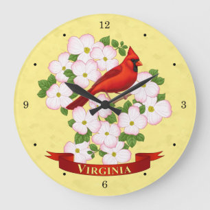 Grande Horloge Ronde Virginie State Cardinal Bird and Dogwood Flower