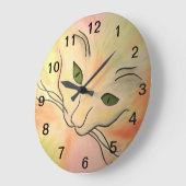 Grande Horloge Ronde Visage Abstrait de chat (Angle)