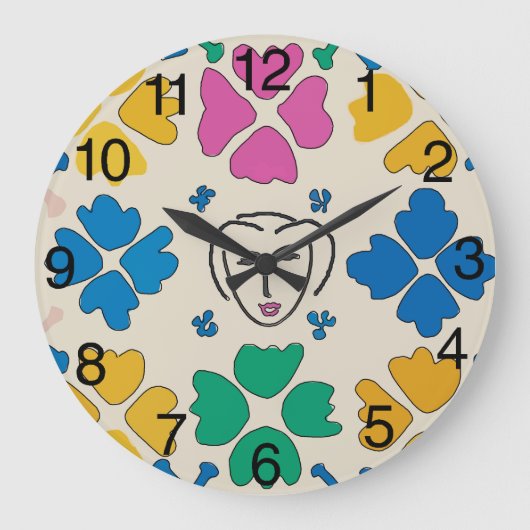 Grande Horloge Ronde Visage Abstrait et fleurs (Recto)