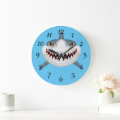 Grande Horloge Ronde Visage Animé de requin (Maison)