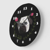 Grande Horloge Ronde Visage de carlin, Chien Art (Angle)