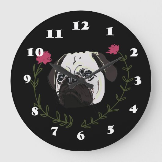 Grande Horloge Ronde Visage de carlin, Chien Art (Recto)