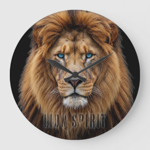 Grande Horloge Ronde Visage de lion majestueux aux yeux bleus Faune A