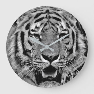 Grande Horloge Ronde Visage noir et blanc de tigre
