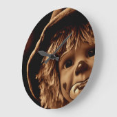 Grande Horloge Ronde Visage triste de poupée de clown (Angle)
