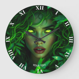 Grande Horloge Ronde Visage vert mignon de fantaisie