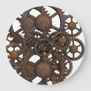 Grande Horloge Ronde Vitesses rouillées en métal de Steampunk