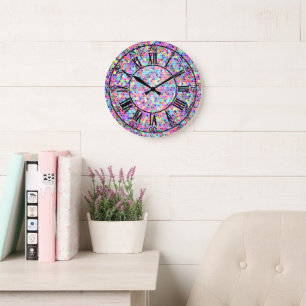 Grande Horloge Ronde Vitrail coloré