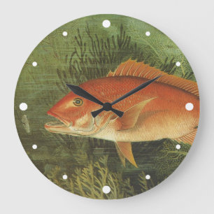 Grande Horloge Ronde Vivaneau rouge par Kilbourne, Vie marine vintage