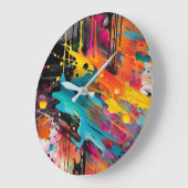 Grande Horloge Ronde Vivid Chaos Splash Graffiti (Angle)