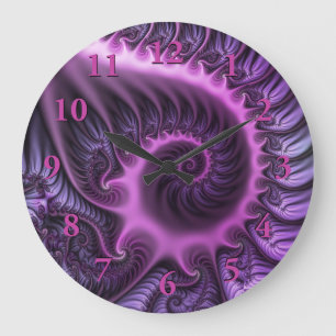 Grande Horloge Ronde Vivid Cool Abstrait rose violet Fractal Art Spiral