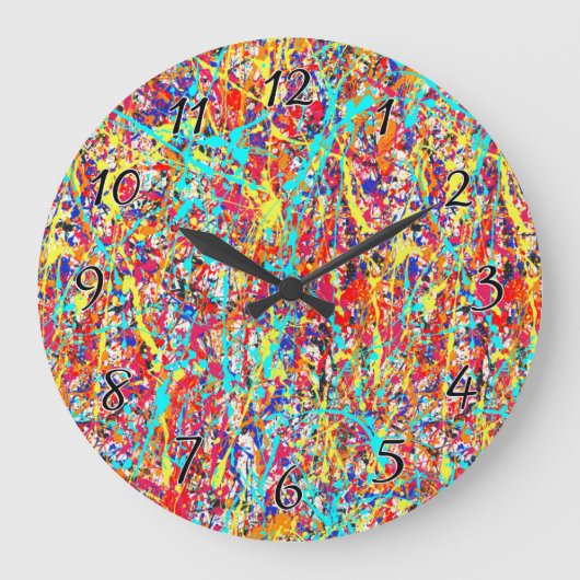 Grande Horloge Ronde Vivid Paint Splatter Abstrait (Recto)