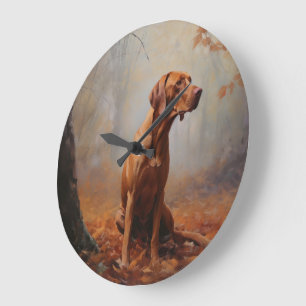 Grande Horloge Ronde Vizsla dans les feuilles d'automne qui tombent ins