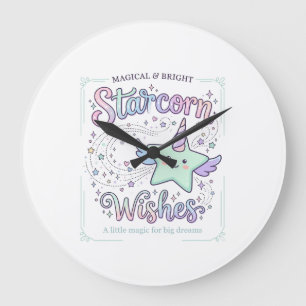 Grande Horloge Ronde Vœux de licorne Starcorn Adorable Vêtement Graphiq